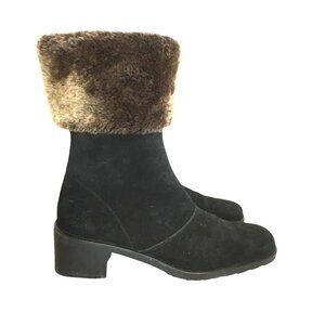 Salvatore Ferragamo Womens 5.5 Black Suede Mid Calf Boot Faux Fur Trim Side Zip